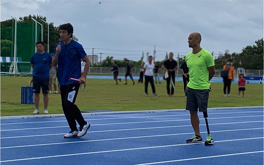 ２０１９年６月、江戸川陸上競技場オープニングイベントに２０１６年リオパラリンピック男子走り幅跳び銀メダリストの山本篤さんと参加